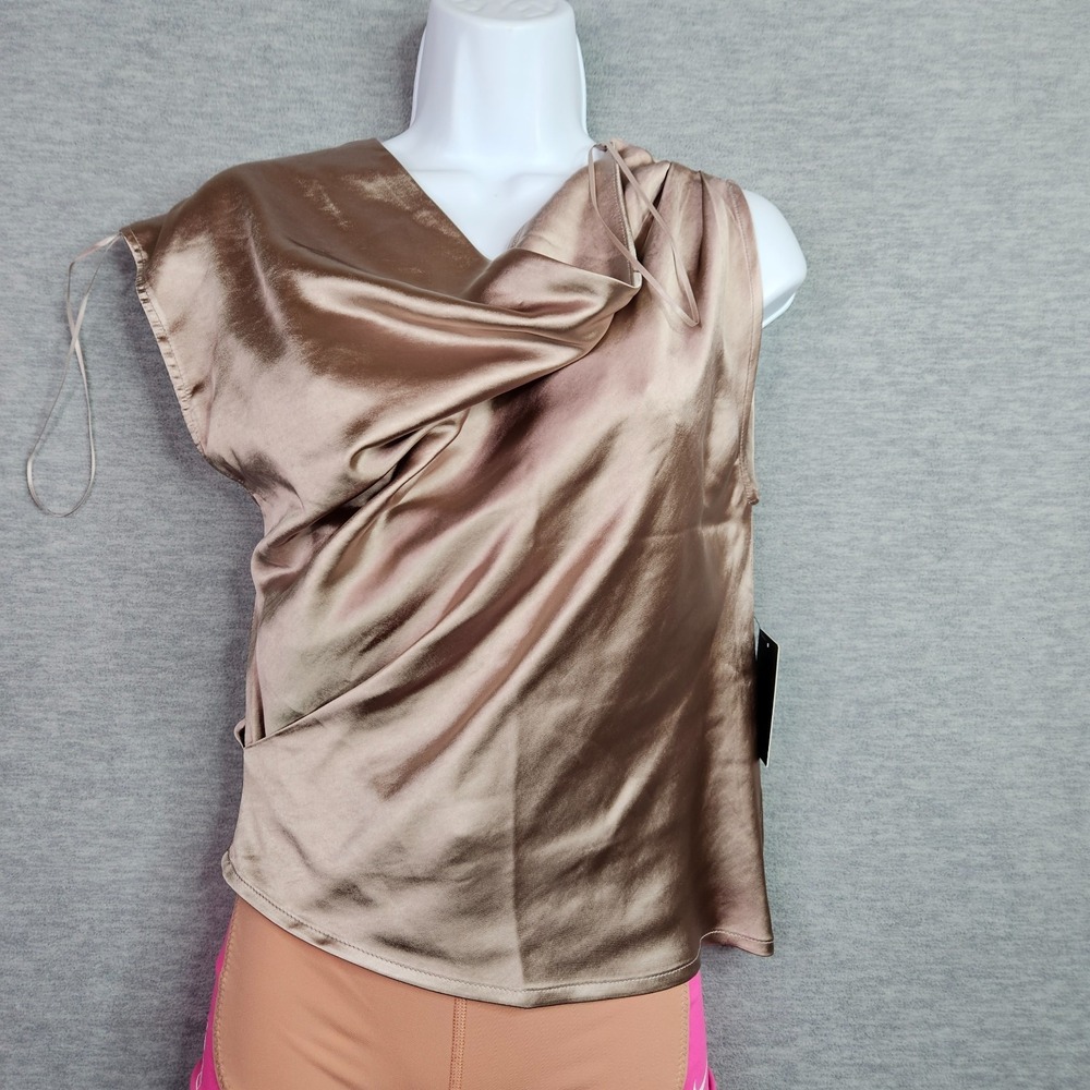 Jluxlabel Women Satin Drape Top XS Champagne Asymmetrical NWT